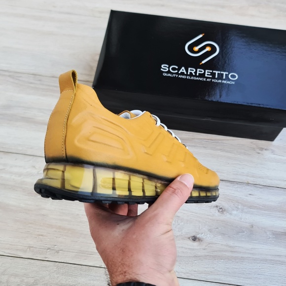 Mustard Yellow Leather Sneakers for Men - Picture 3 of 4